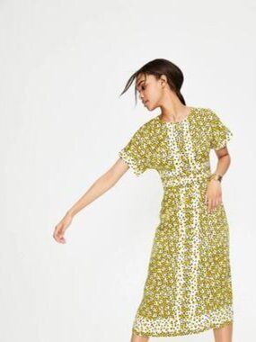 Boden Esmeralda Yellow Polka Dot Midi Dress US 6